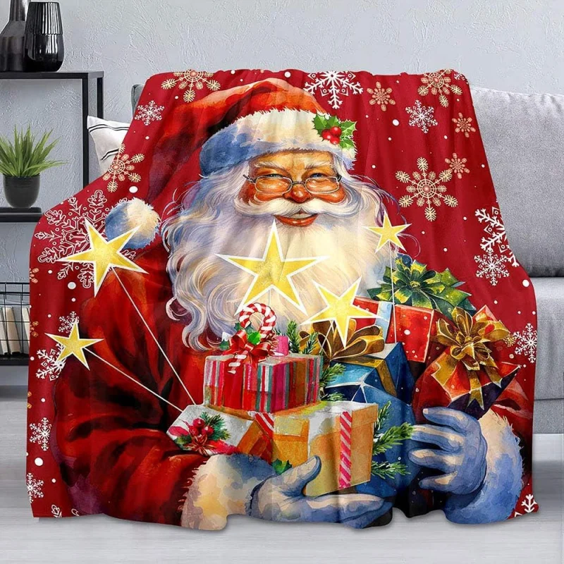 Merry Christmas Blanket Gift Santa Claus Snowflake Winter Bed with Warm Soft Plush Flannel