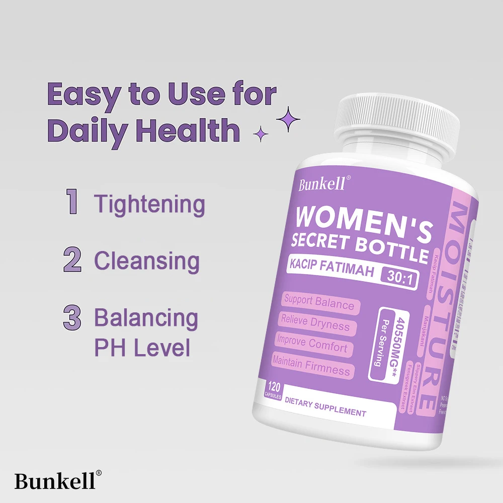 Women's Secret Bottle Capsules, with Kacip Fatimah 30:1 Extract, Support Yoni Health, Balance, Lubrication, Intimate Comfort
