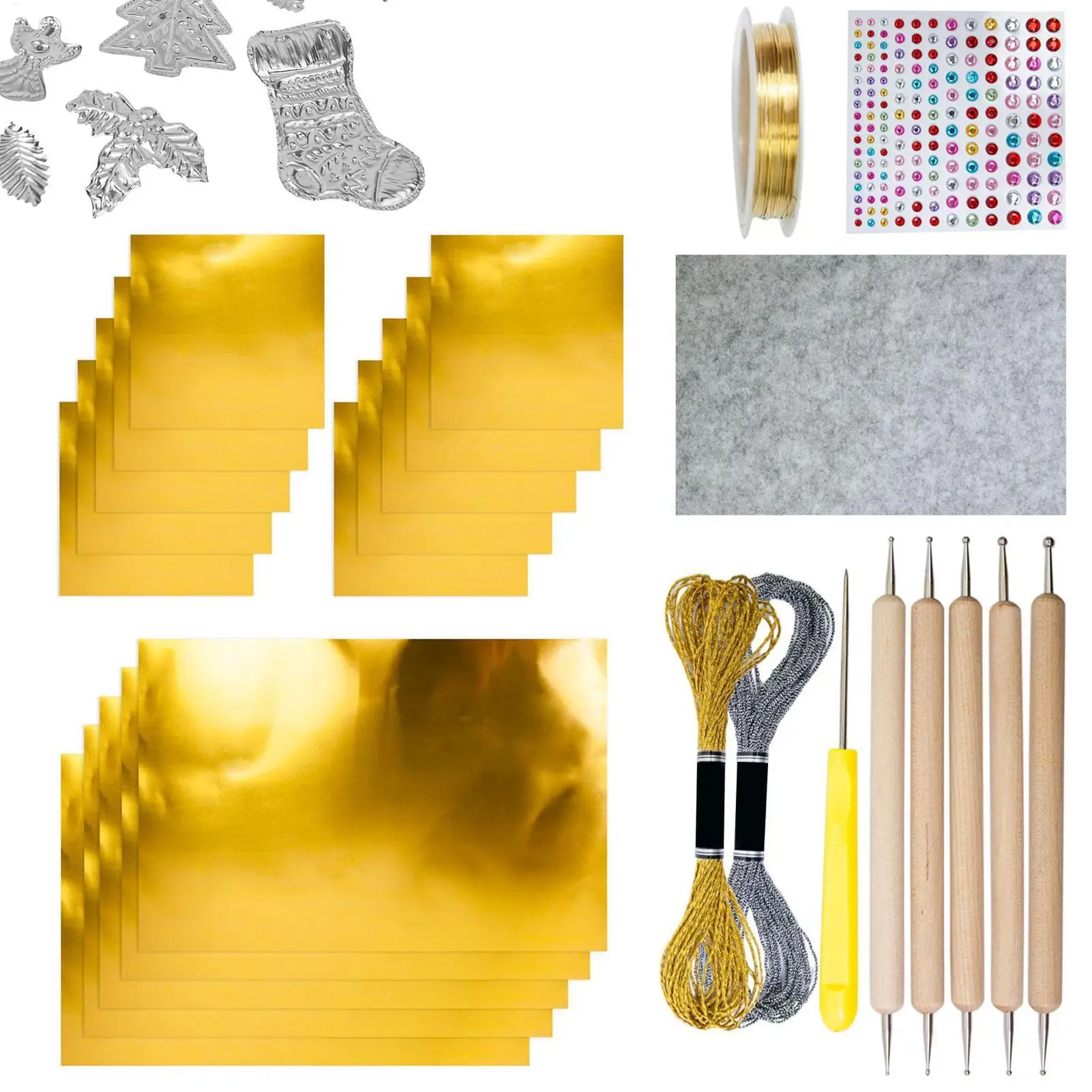 DIY Bastelset Folienpapier Dickes Alufolie Glitzerrolle Metallbleche Silber Gold Schimmernd Glänzend Präge- und Gravur-Malset