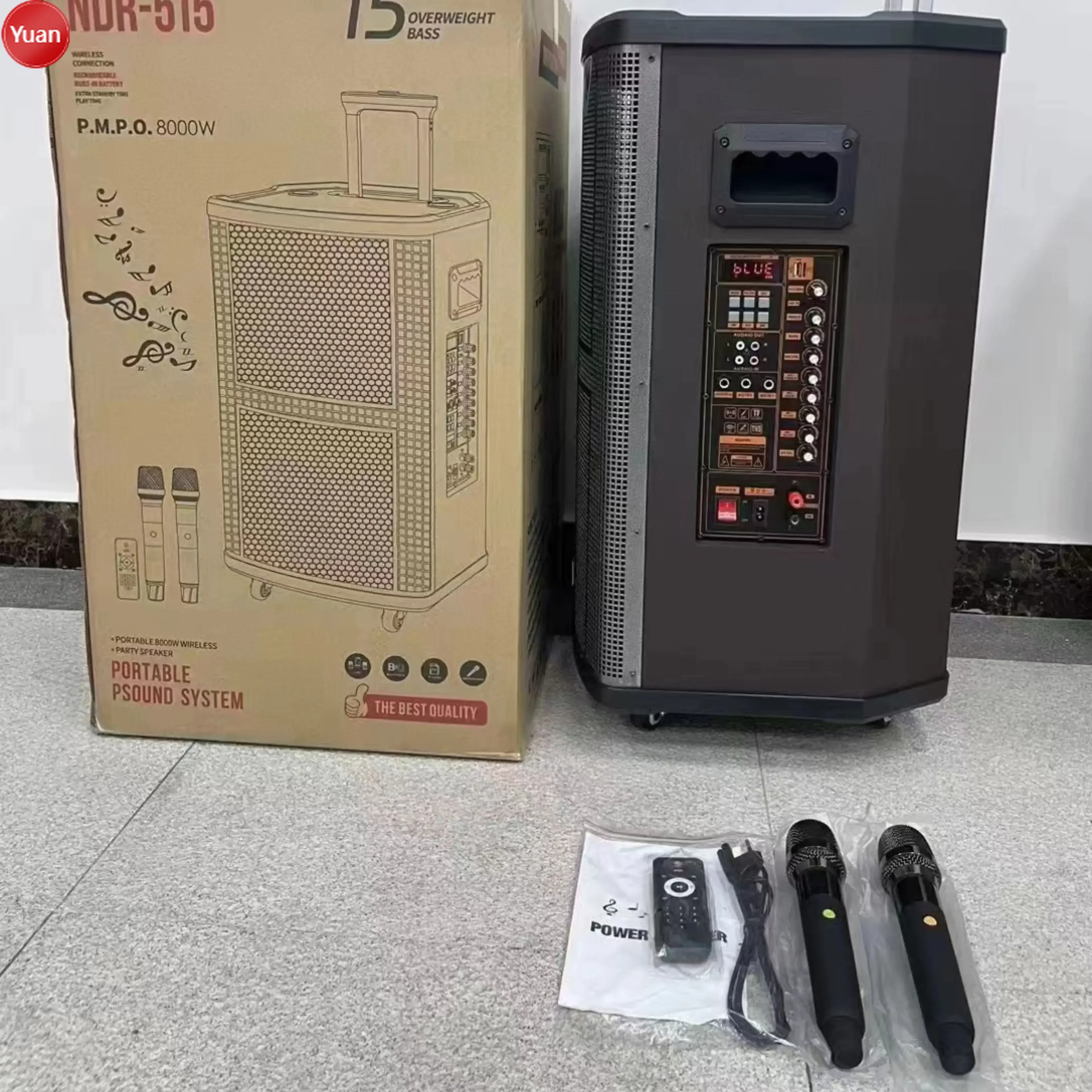 

NDR-515 Professional Big Power 15 Inch BT Stereo HIFI Wooden Wireless Karaoke Speaker With Mic Party Stage Trolley Bass Speaker