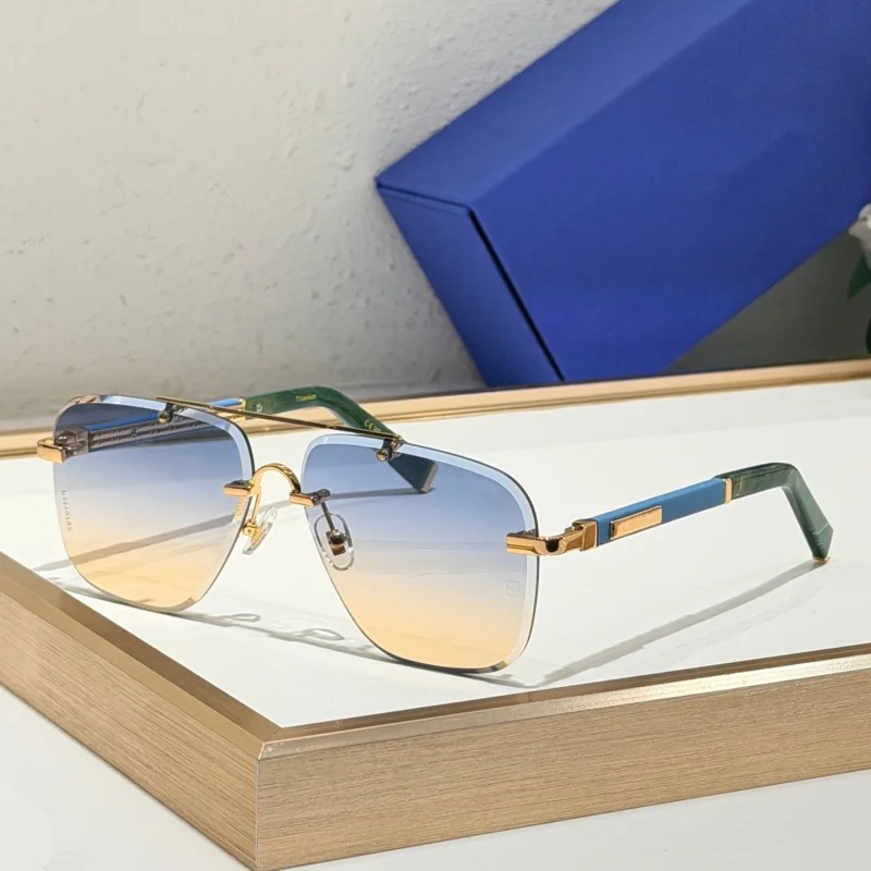 Luxury Rimless Pilot Sunglasses Men Women Gold Alloy and Acetate Temple  Designer Eyewear SIZE 62-14-145