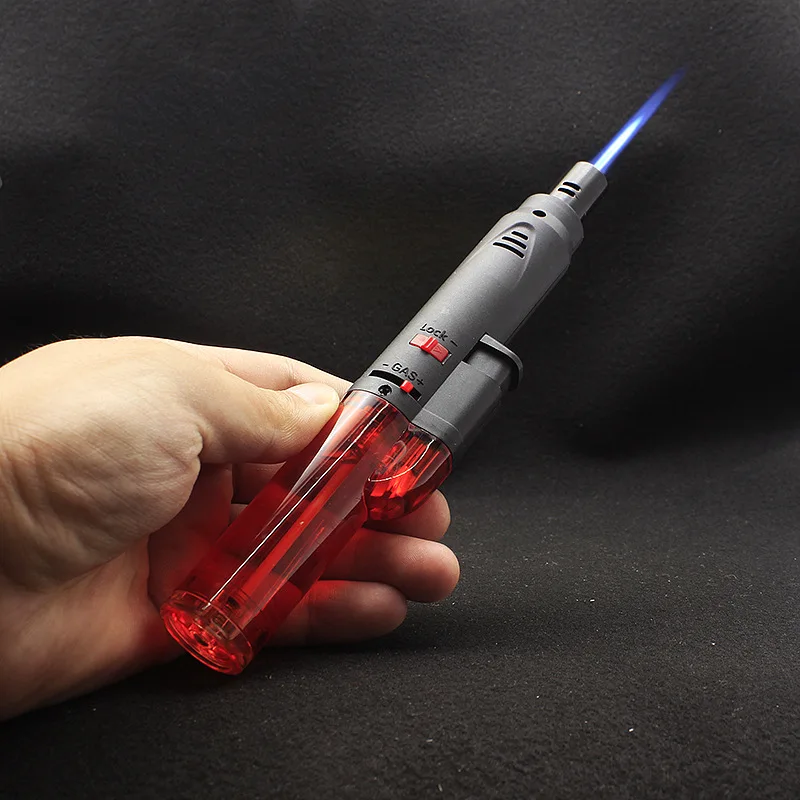 Windproof Inflatable Welding Gun Spray Gun Lighter Jet Torch Blue Flame Butane with Visible Gas Window Cigar Outdoor Lighter
