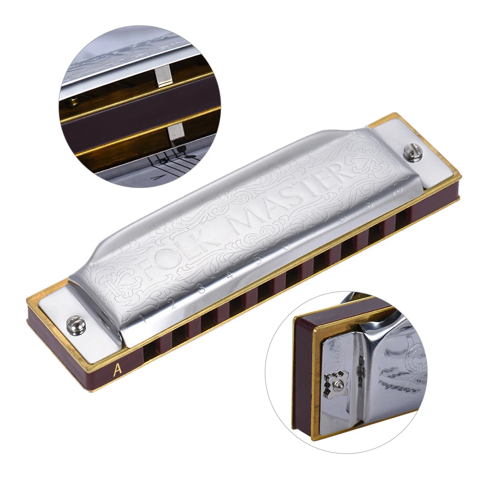 Suzuki 1072-F Folkmaster Standard 10-Hole Diatonic Harmonica Key of F 20 Tone for Beginner Student