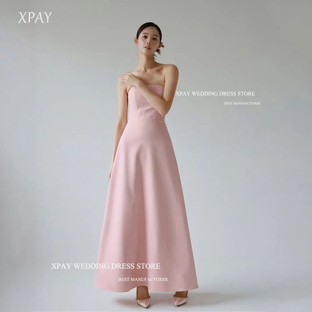 

XPAY Peach Pink A Line Shawls Necklaces Evening Party Dresses Korea Photo shoot A-line Wedding Gowns Formal Party Customized