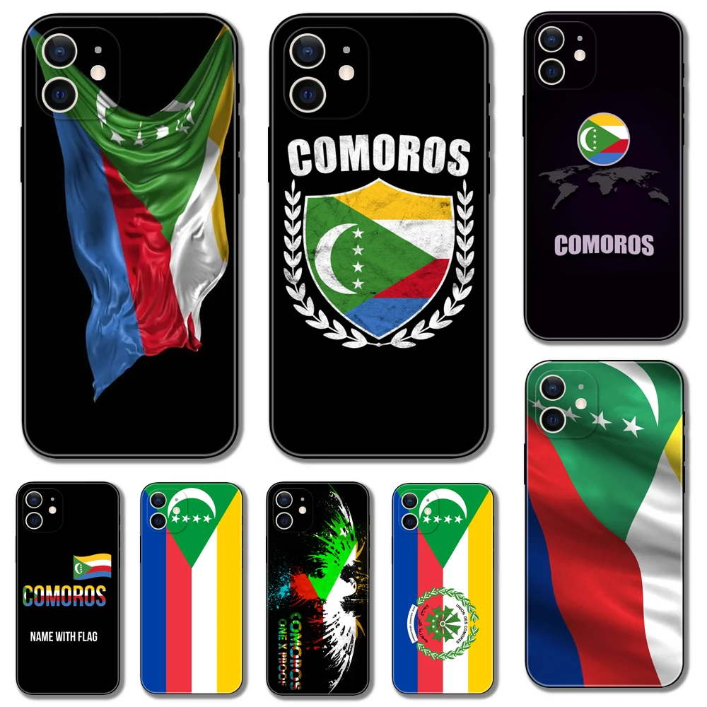 Comoros flag ，phone case for iphone，14 2020se 6 6s 7 8 plus x 10 XR XS 11 12 13 mini pro MAX soft black tpu back cover