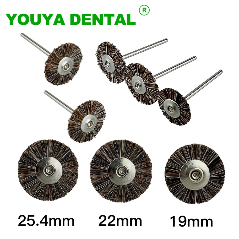 10pcs Dental Polishing Brush 2.35mm Horse Hair Brush Polisher Wheel Rotary Tools For Low Speed HP Shank Buff Dentistry Materials