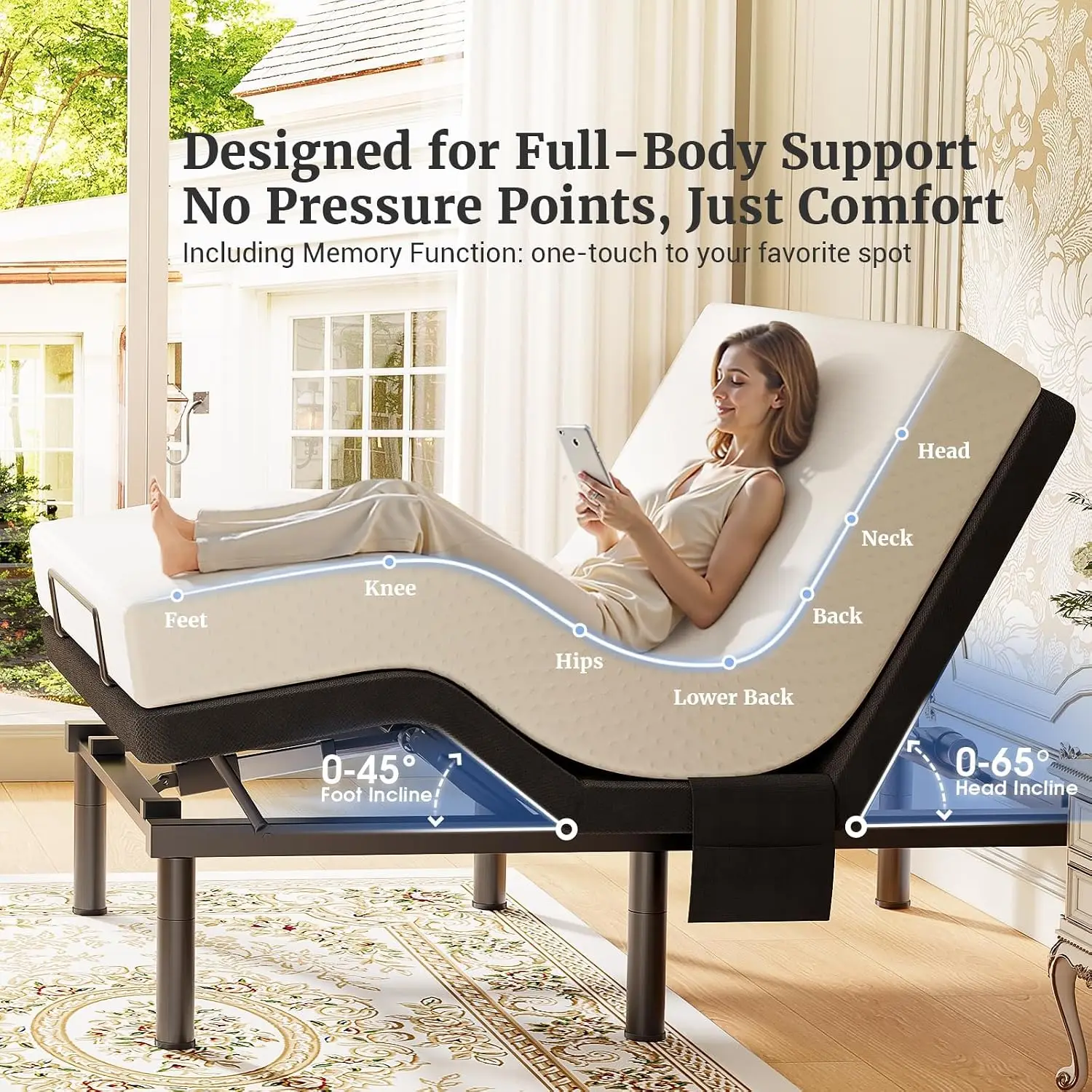 Split King Adjustable Bed Frame Massage Incline Zero Gravity Base USB Night Light Remote Pocket 3 Heights, Customized