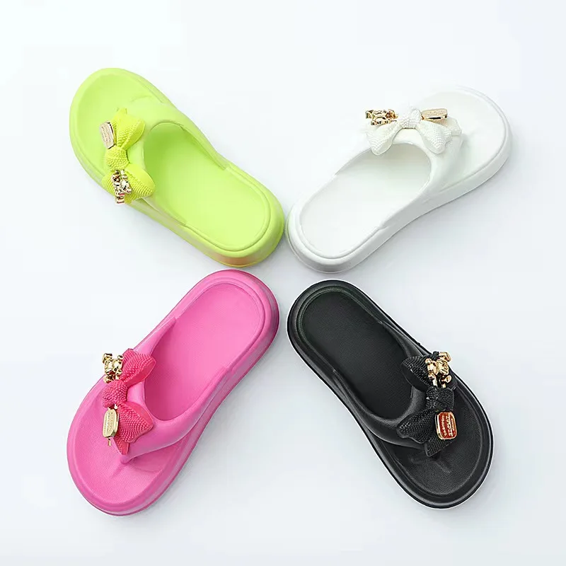 Women Flat Bow Flip Flops Women 2023 New Summer Platform Flops Female Thick Sole Mules Outdoor Fashion Casual Comfortable Slides