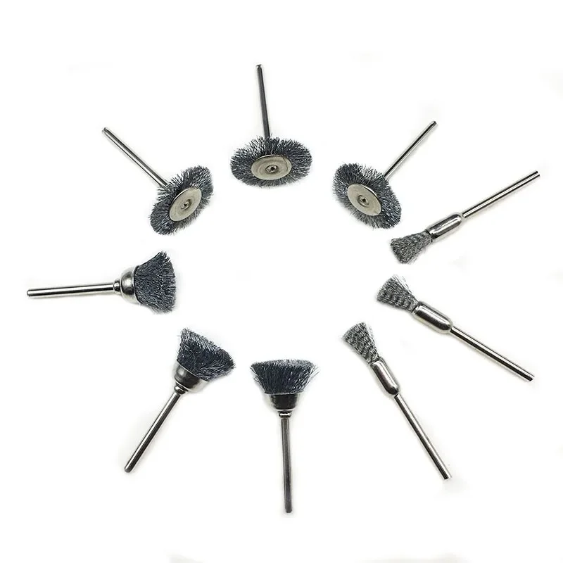 9Pcs Steel Wire Brass Brush Brushes Rotary Tool Electric For Dremel Drill Polishing Grinding Wheel T-shaped Brush Accessories