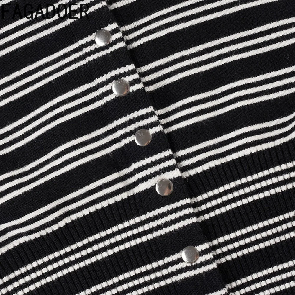 FAGADOER Fashion Knit Two Piece Outfits Woman Striped Patchwork Cardigan Jacket and Shorts Matching Siut Female Streetwear New