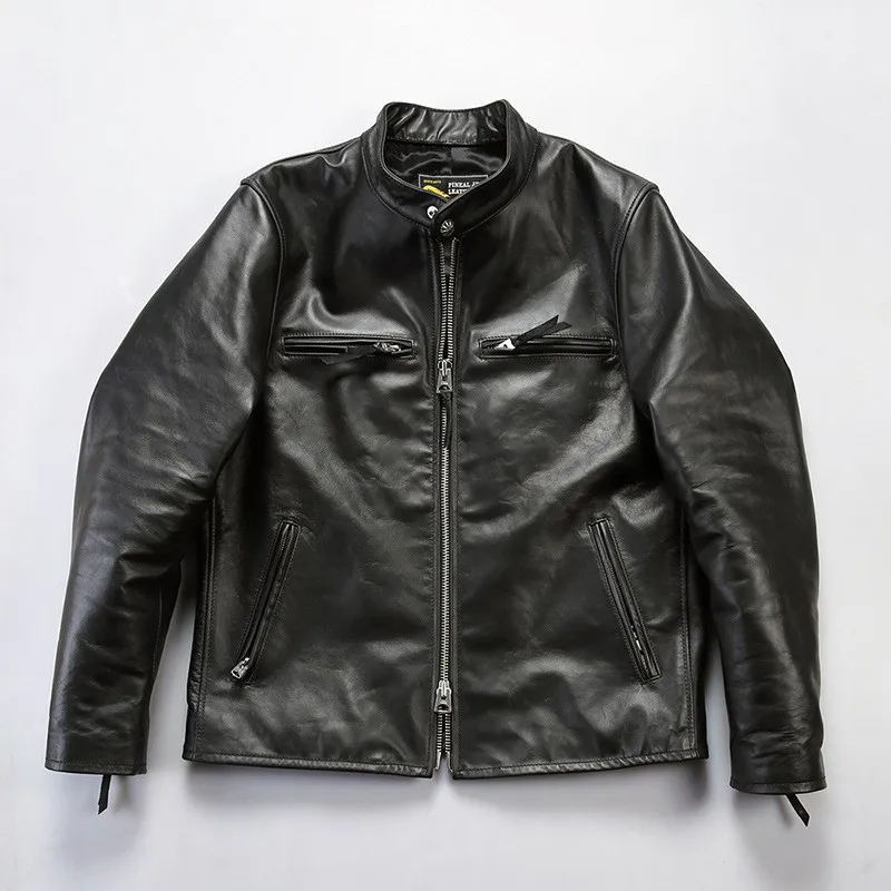 Stand-up collar motorcycle leather men's coat