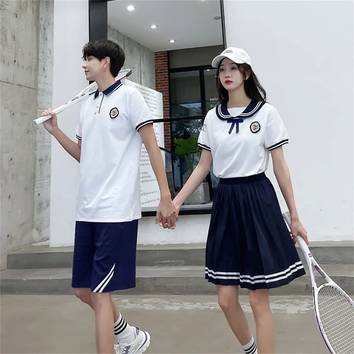 Graduation school uniform summer short sleeved T-shirt set for primary and secondary school students, British college style, Kor