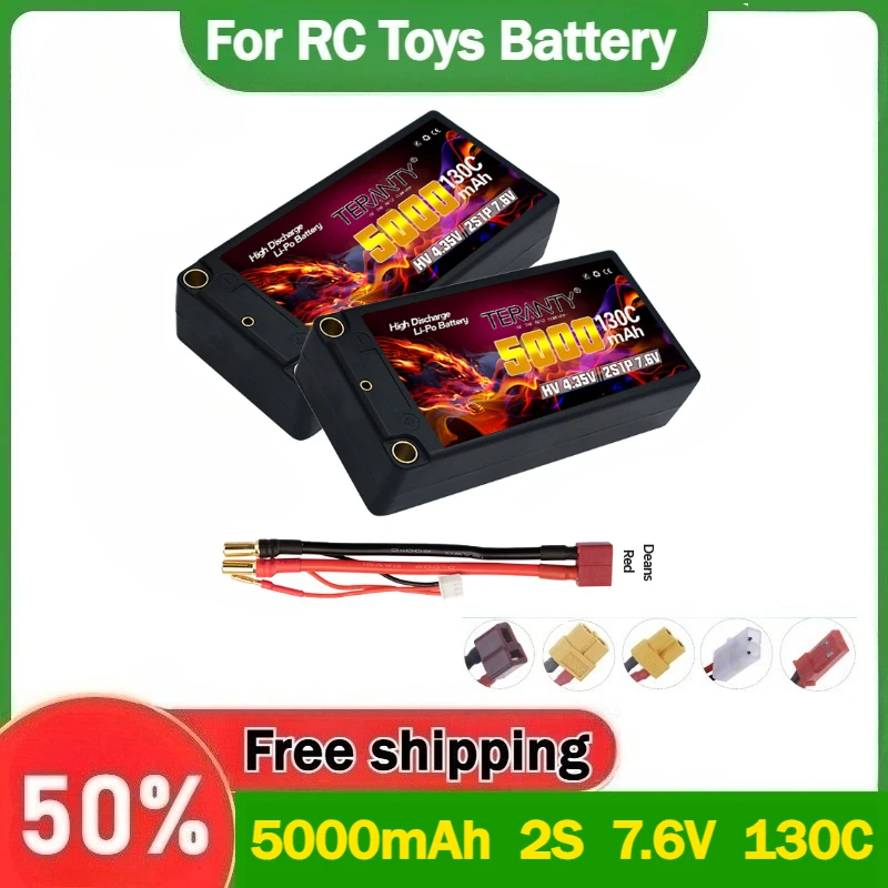

5000mAh 2S 7.6V 130C HV Lithium Lipo Battery for 1/10 Remote Control Car Model RC Drone Helicopter Airplane Parts