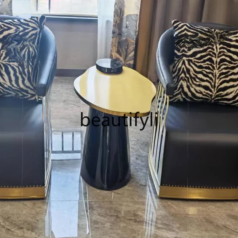 yj57 Living room corner few sides sofa small coffee table metal electroplating panel Martin furniture
