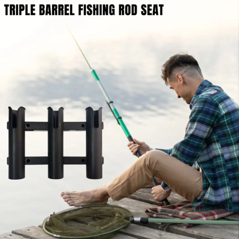 

Durable Plastic Fishing Rod Racks Saltwater Proof ABS Material Fishing Rod Holder Portable Mount Three-Tube Design Rod Barrel