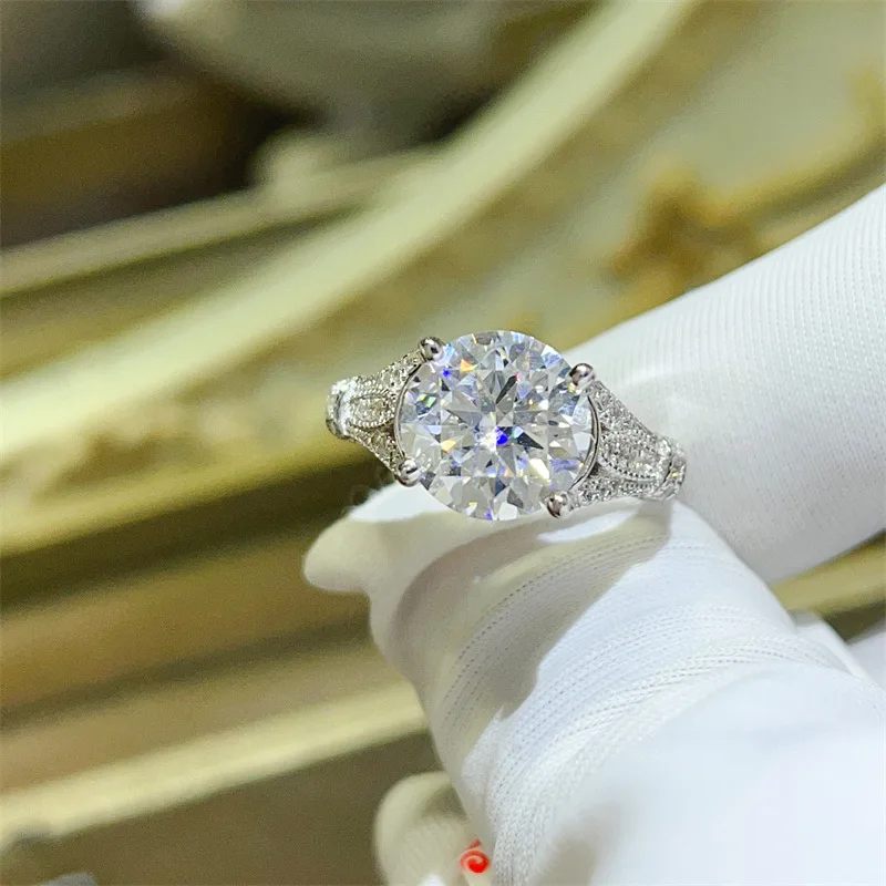 Gift Box Moissanite PT950 Platinum 3 Carat Lace Bull Head Ring for Women, premium packaged jewelry for romantic gifts