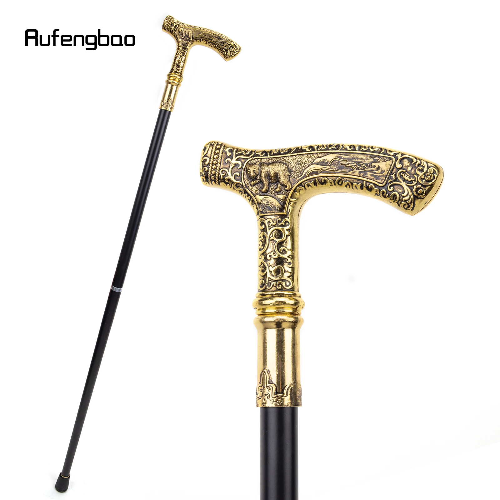 Gold Luxury Bear Handle Walking Cane Fashion Stage Cane Decorative Stick Decorative Cane Cosplay  Parties, For Cosplay & Party