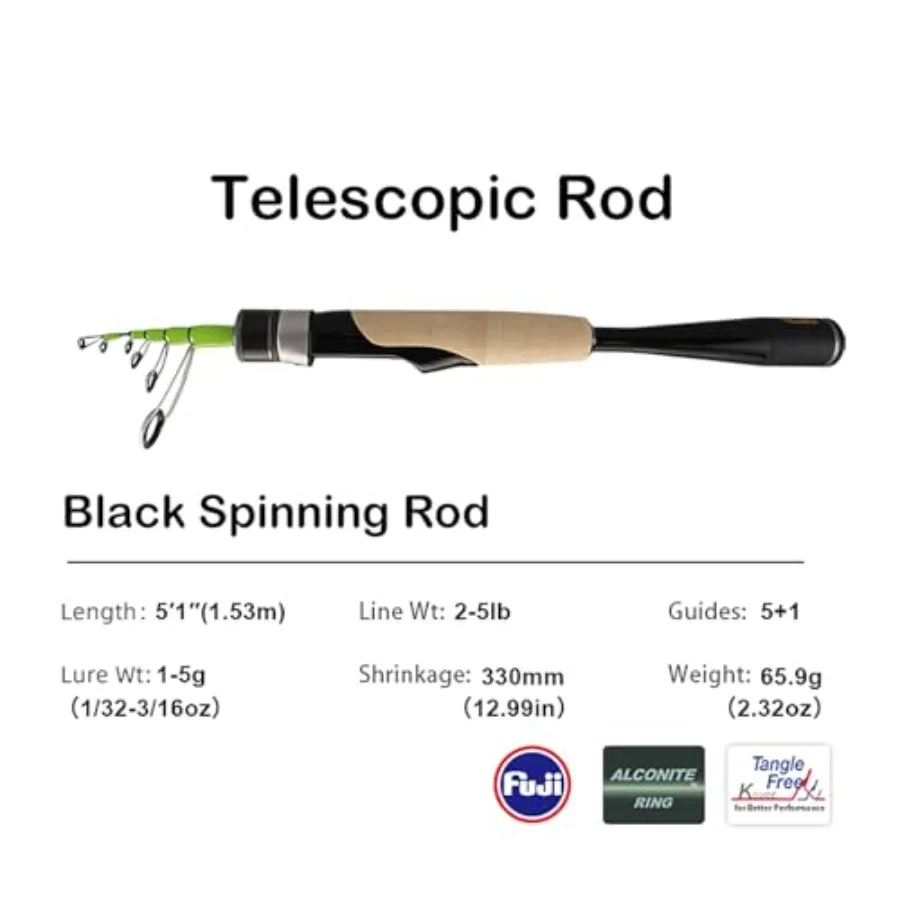 صنارة صيد تلسكوبية خفيفة أو قضيب من ألياف الكربون خفيف الوزن للغزل مع حلقات ألكونيت فوجي وبكرة البحر