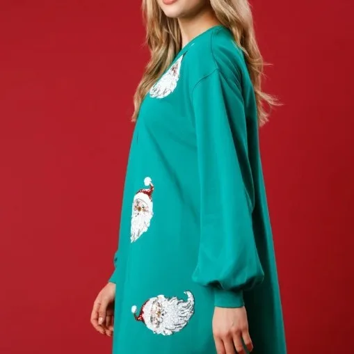 Santa Claus Ball Sequin Dress 2023 Autumn/Winter New European and American Christmas New Sweet O-Neck Pullover