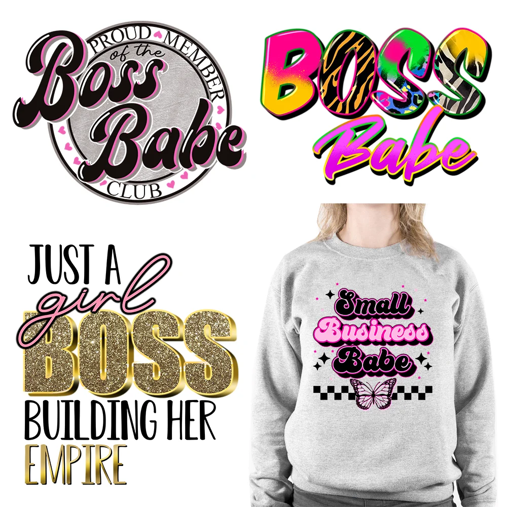 

Small Business Owner Stickers Iron On Boss Babe Girls Thermal Floral Letters DTF Transfers Ready To Press For T Shirt