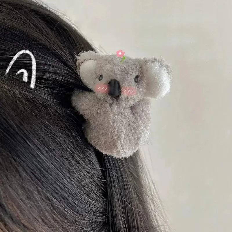 1/2pcs Children Cute Plush Koala Bear Animal Claw Clip Autumn Winter Shark Hairclip Women Girls Bangs Ponytail Hairpin Headwear