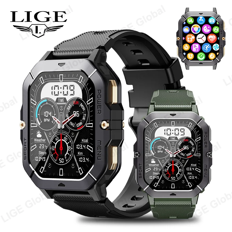 

LIGE Смарт-часы 2,02 дюйма HD с большим экраном 410 мАч Мужские спортивные наручные часы на открытом воздухе Bluetooth-вызов Монитор здоровья Женские умные часы