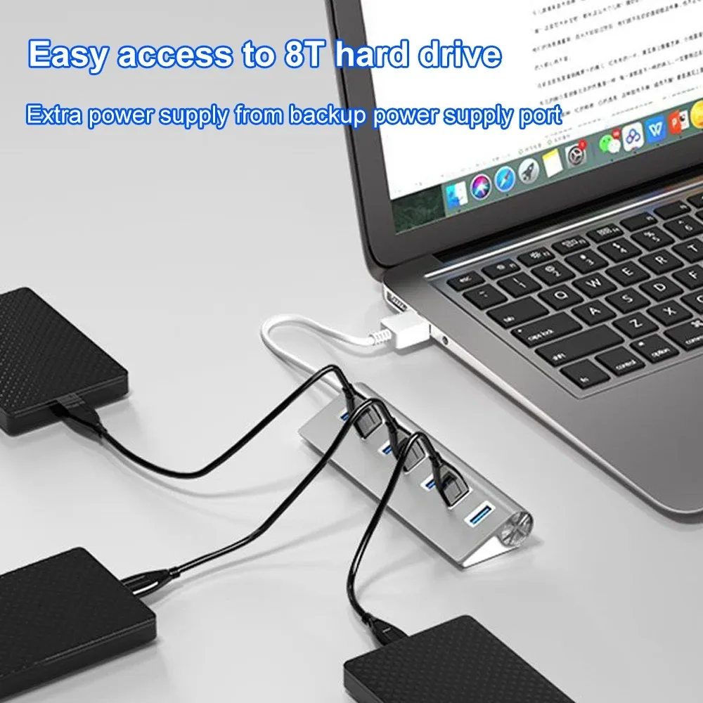 USB 3.0 HUB 7 พอร์ตอลูมิเนียมความเร็วสูง Splitter OTG อะแดปเตอร์ USB C Docking Station หลายพอร์ตสําหรับ MacBook อุปกรณ์เสริมคอมพิวเตอร์