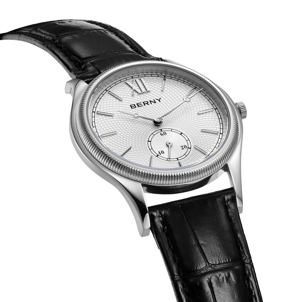 BERNY Men's Watches Luxury Classic Stylish Dress Quartz Watch Ultra-Thin Stainless Steel Case Elegance Leather Strap Wristwatch