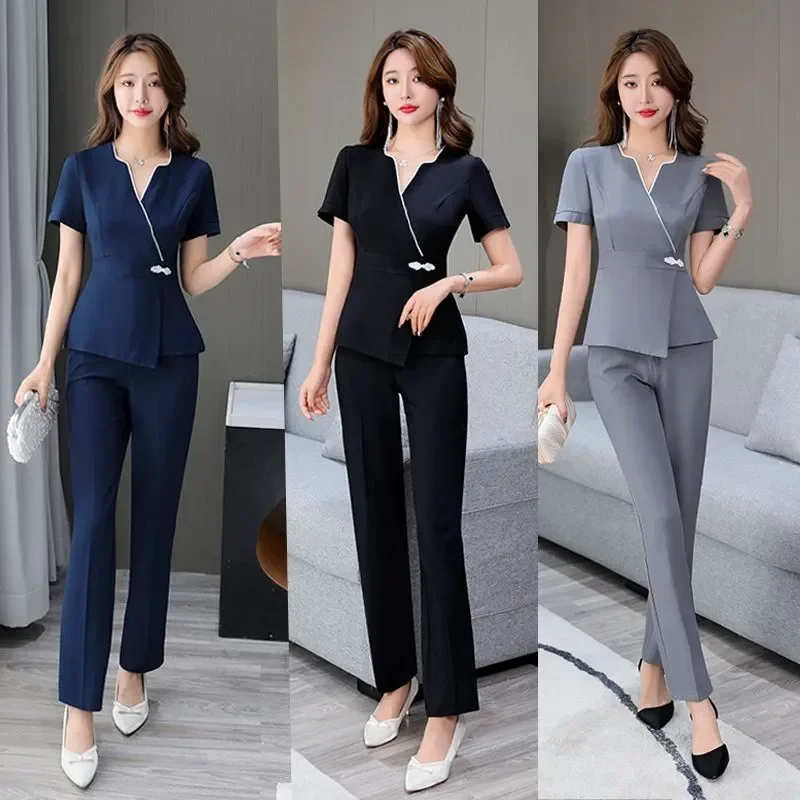 Black Beautician Overalls Working Hotel Club Spa Foot Bath Slim Suit Salon Work Clothes Women Esthetician Uniform For Massage