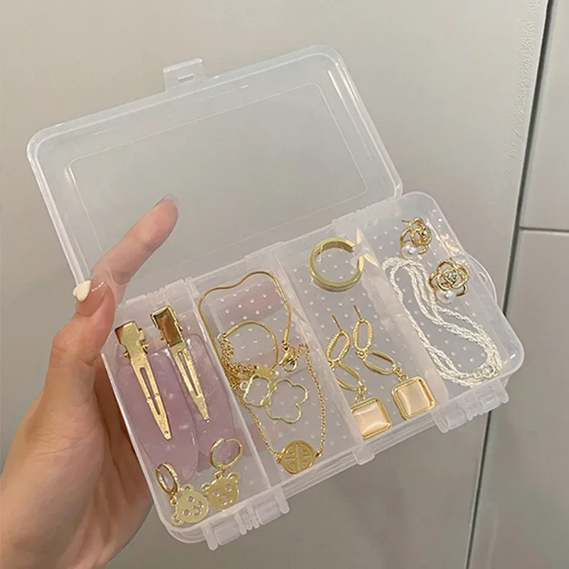 Caja de almacenamiento de joyas de plástico transparente de doble capa, contenedor organizador multiusos para pinzas para el pelo, collar,