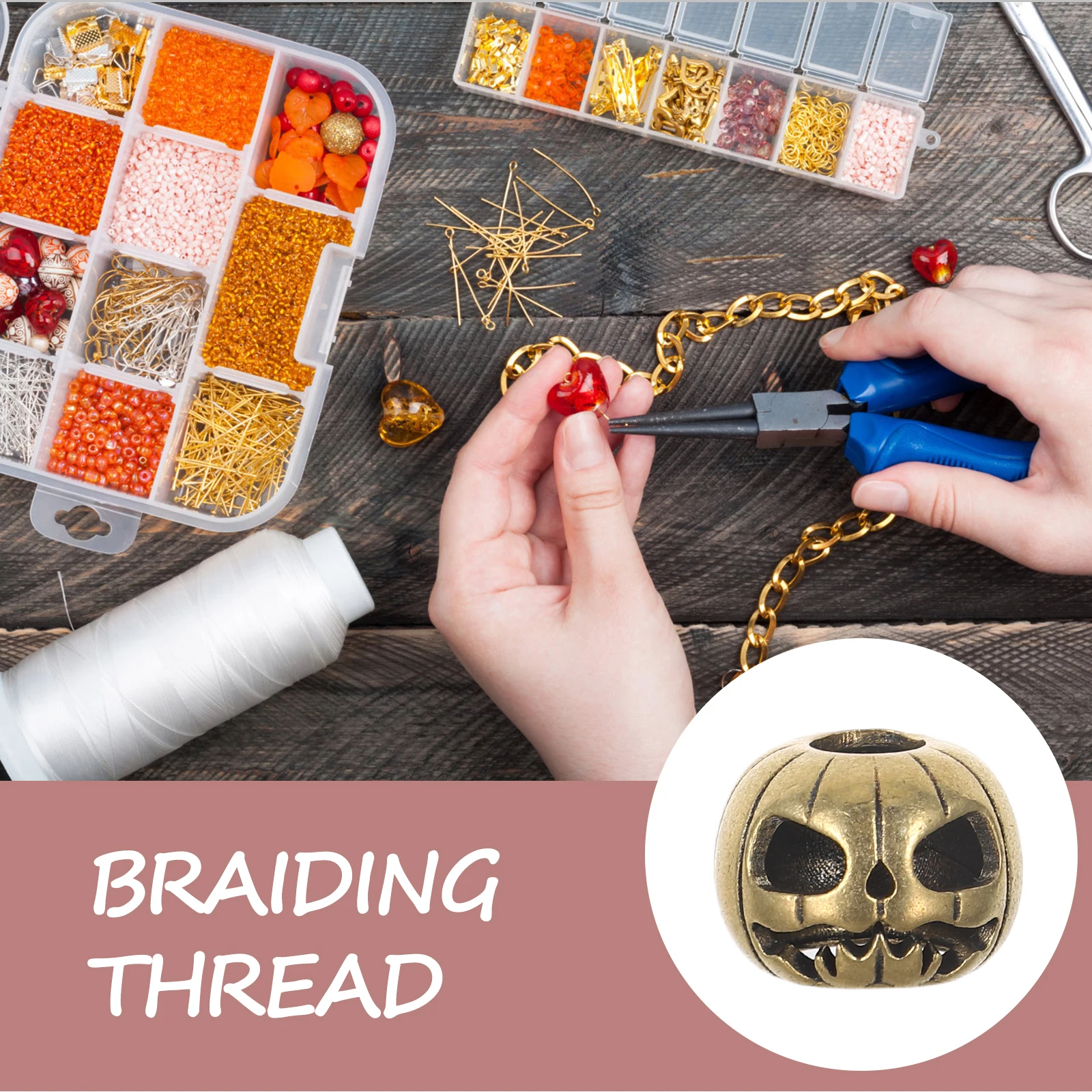 

5 Pcs Pumpkin Lantern Pendant Keychain DIY Rope Accessories Paracord Bracelet Beads Brass Skull Umbrella for Halloween