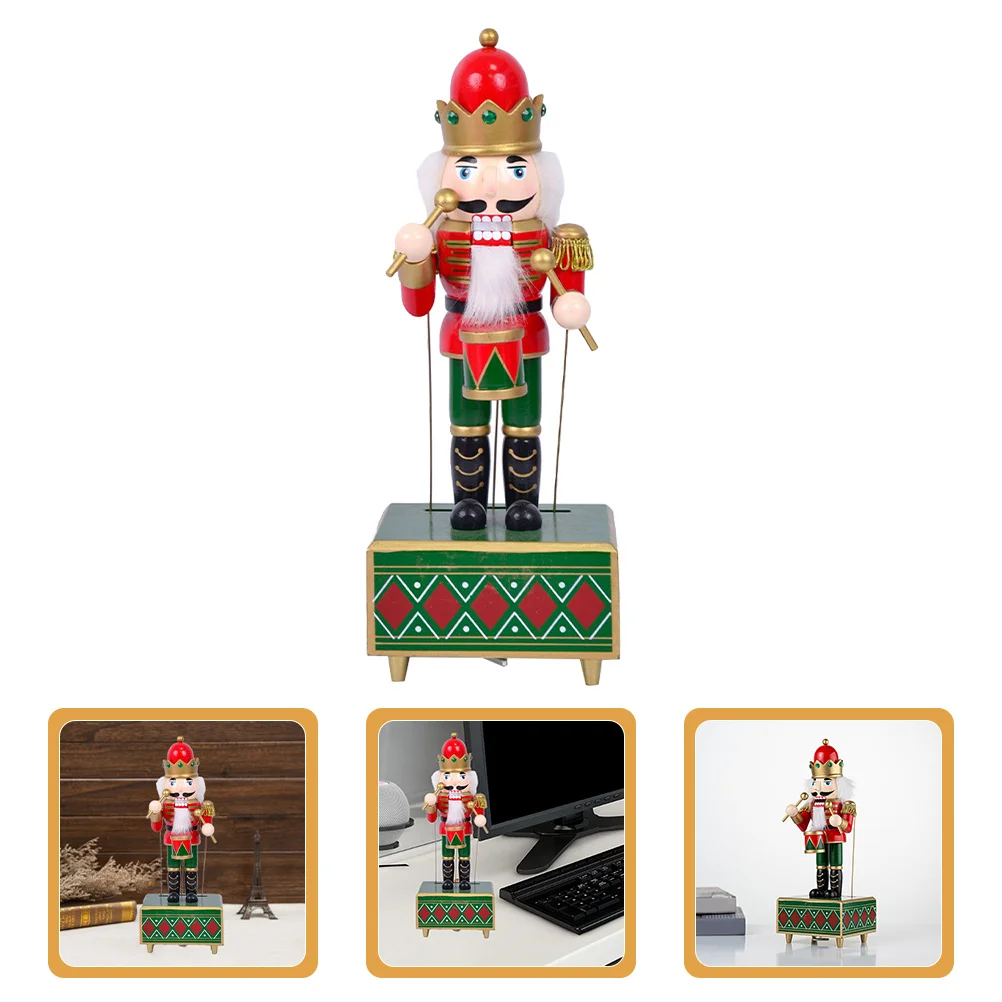 

Large Wooden Nutcracker Music Box Classic Drum Playing Christmas Decoration Festive Xmas Adornment Holiday Table Decor