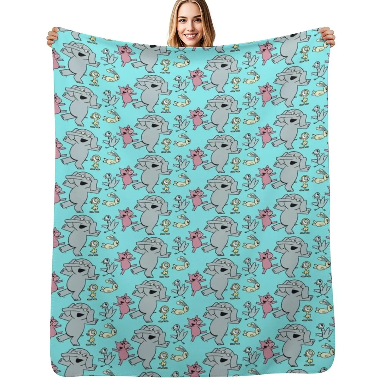 Elephant and Piggie dancing with friends Throw Blanket Warm Comfortable Blanket Gift for Parents Friends