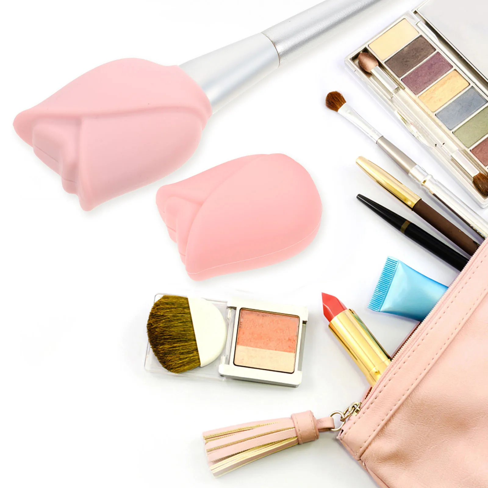 

3pcs Makeup Brush Covers Portable Travel Holders Pink Silicone Protectors for Brushes Storage Accessories Cosmetics