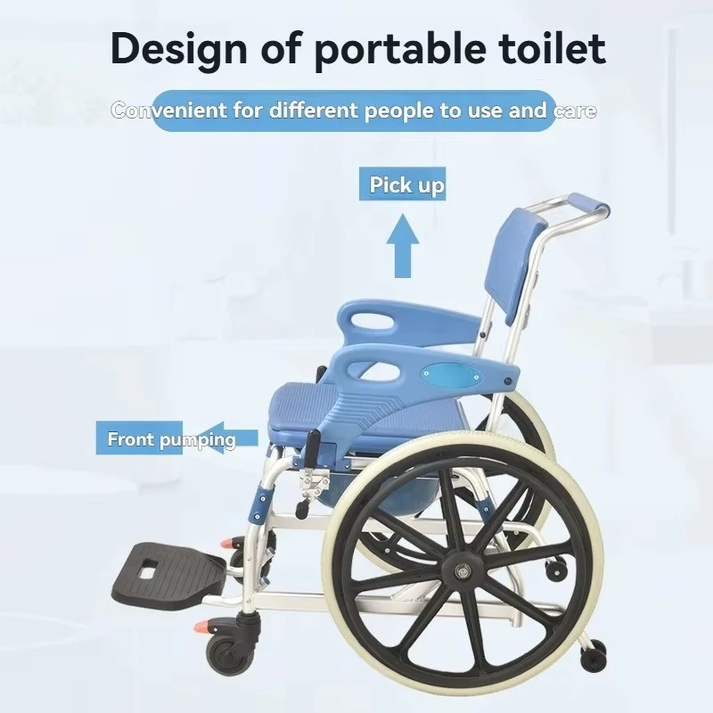كرسي حمام بعجلات مع مسند للذراعين مقعد دش متنقل داخلي لكبار السن معدات سلامة الحمام شلل نصفي #3