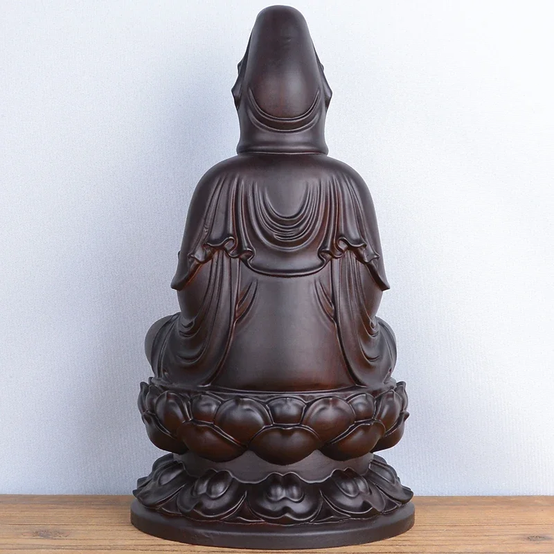 MOYU Ebony Wood Carving Guanyin Ornaments Solid Wood South China Sea Guanyin Buddha Sitting Lotus Bottle Guanyin Mahogany