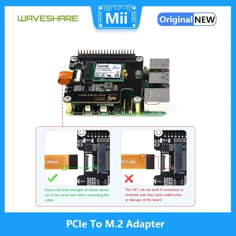 Waveshare PCIe ke adaptor M.2 untuk Raspberry Pi 5 mendukung NVMe Protocol M.2 Solid State Drive, topi + standar