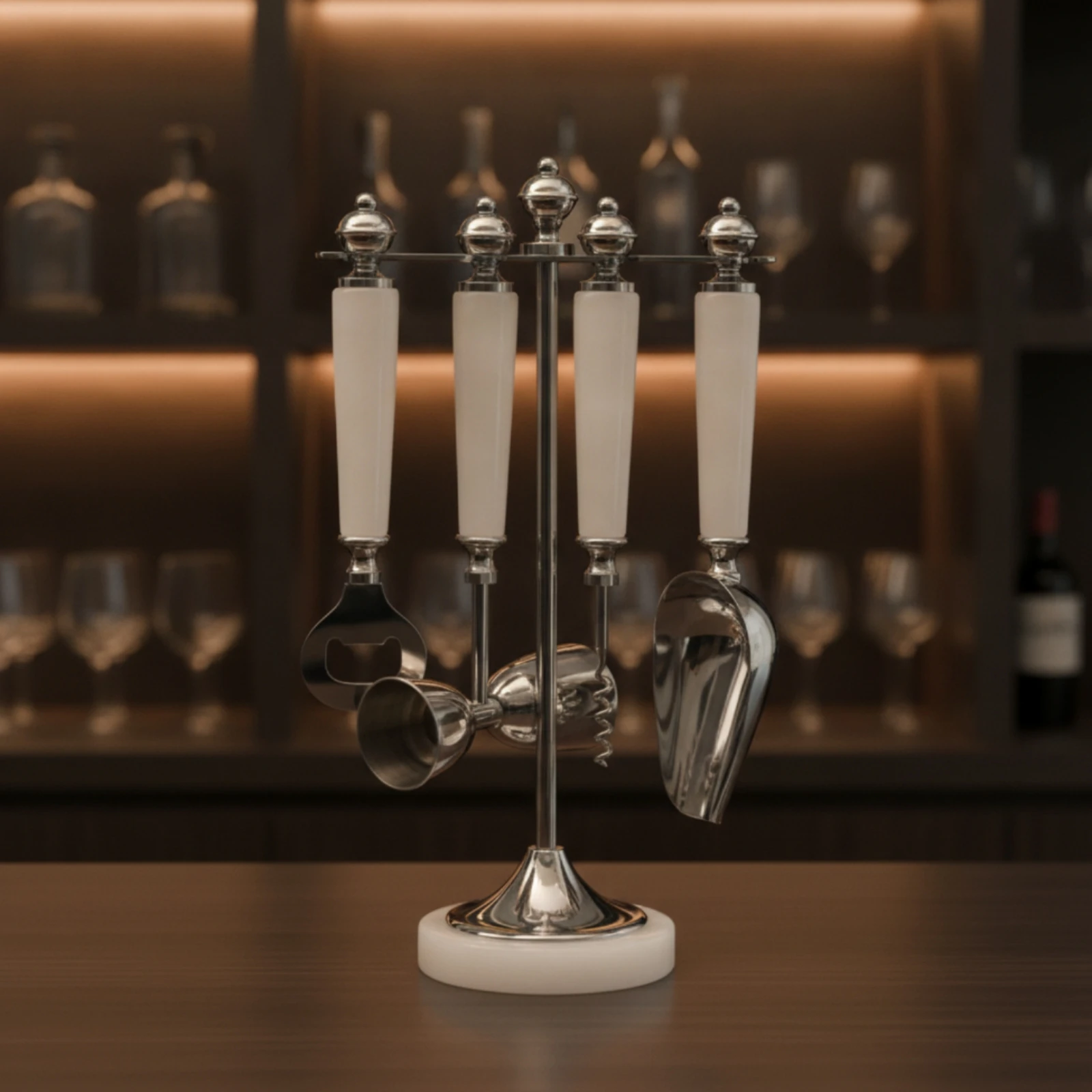 Bar Tool Stand with Rack Decorative Mixed-Drink Tool Display Holder Bar Accessory Organizer Space-Saving Barware Organizer