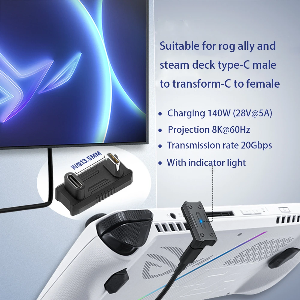 Expansion Data Adapter for ROG Ally 8K60Hz 140W USB C to C Fast Charge Converter Adapter for Steam Deck