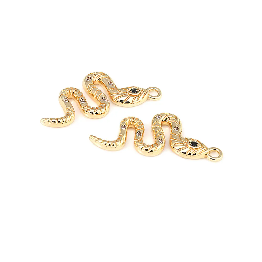 18K Gold Color Brass and Zircon Snake Charms Pendants High Quality Diy Jewelry Making Necklace Earrings Accessories for Women