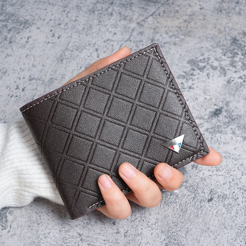 New men's wallet short wallet young men's fashion and leisure plaid multi-card thin soft wallet coin purse