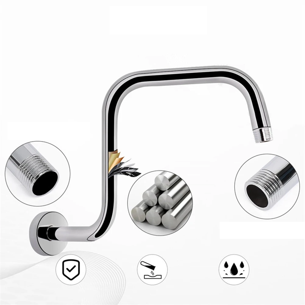 13 Inch Wall Mounted Shower Arms Stainless Steel Shower Head Extension Silver Black Bathroom Hardware Shower Head Bar