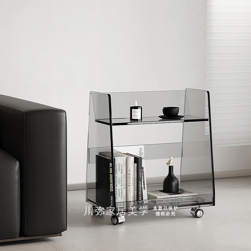 

Acrylic trolley, few shelves on the side of the sofa, simple mobile bedside table for home use, wine and dining car