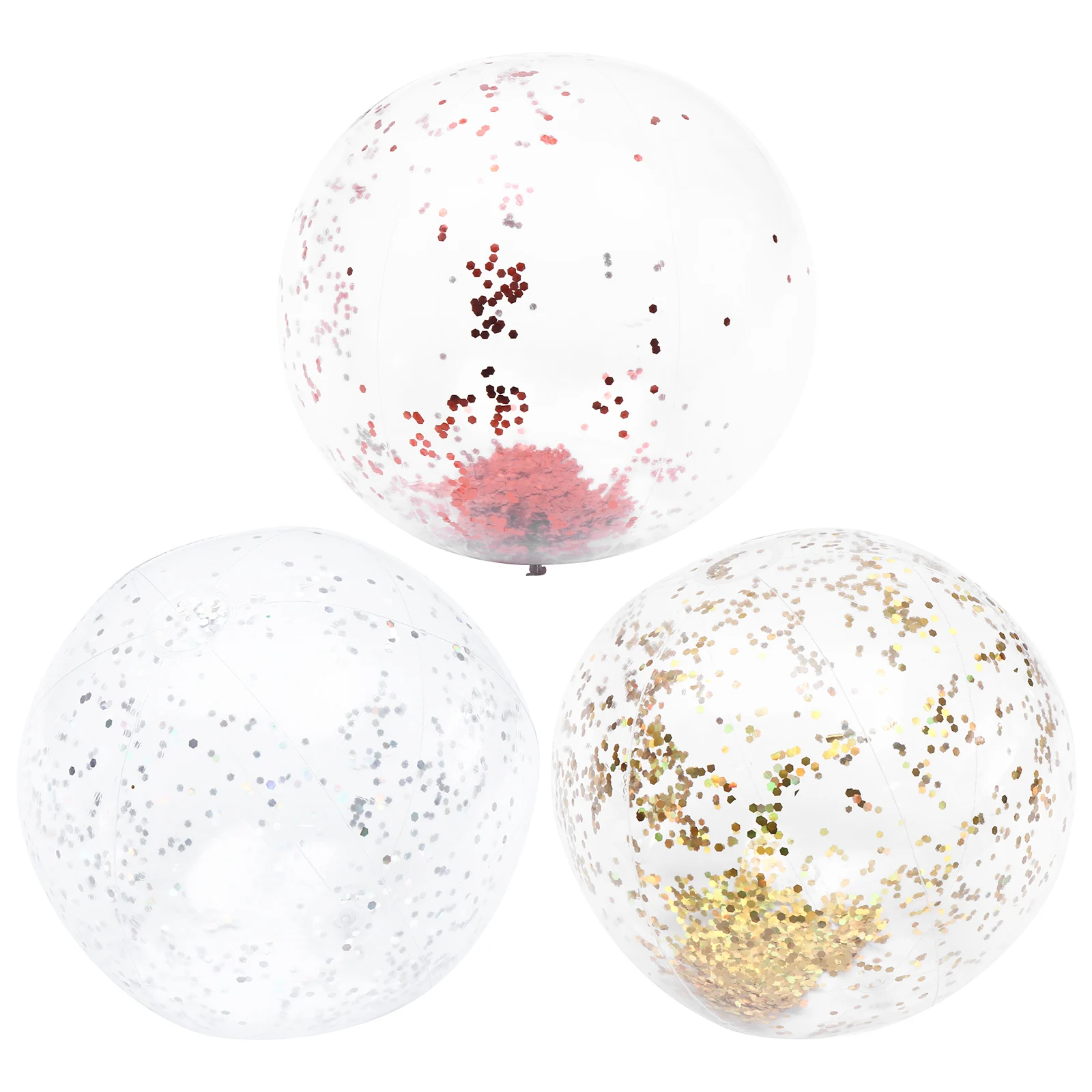 Pelota de playa de 3 uds., juguete inflable de agua con lentejuelas de PVC, fácil de llevar, ahorro de espacio, pelota de juguete de Color brillante para fiesta en la playa