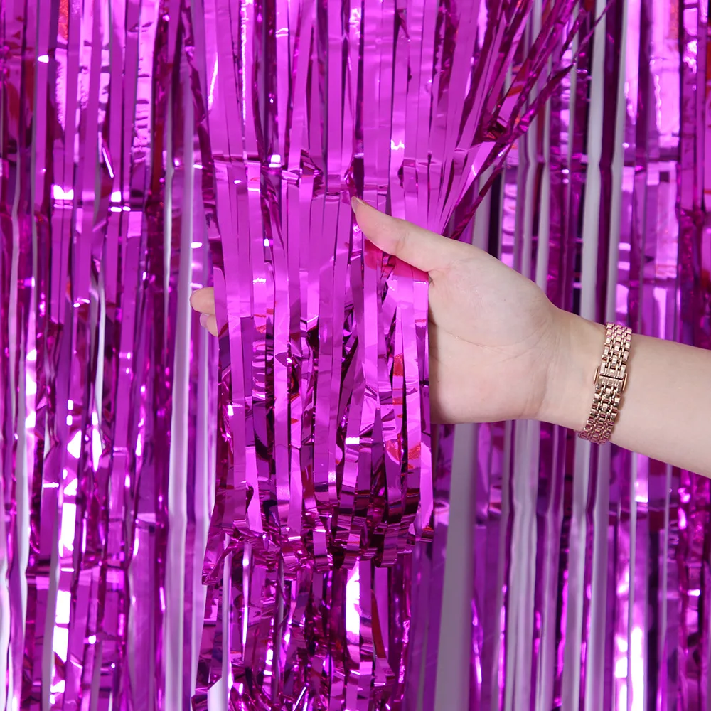 2er-Pack Folienvorhang Silber Schwarz Gold Roségold Glitzer Schimmer Fringer Vorhänge für Geburtstag Hochzeit Party Hintergrunddekorationen – Detail 13