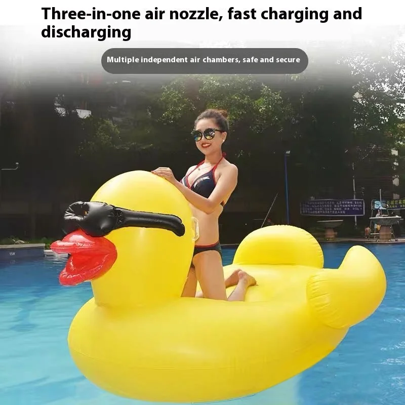 Aquatic Swimming Pool PVC Inflatable Duck with Sunglasses Sunglasses Ride Yellow Duck Sea Island Blow Up Floating Island 1pcs Se