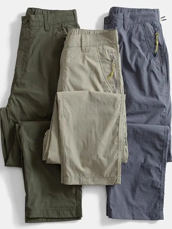 

Легкие быстросохнущие повседневные брюки прямого кроя, свободные мужские брюки для активного отдыха, широкие рабочие брюки, модные весенне-летние длинные брюки