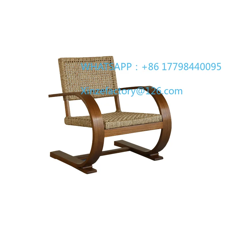 Customizable Medieval Grass Rope Solid Wood Leisure Chair Retro Living Room Designer Single Sofa Chair B & B Hotel Premium