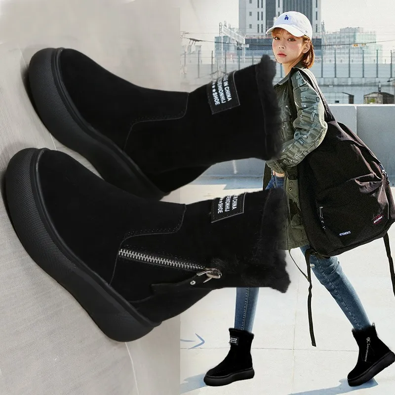 Women Winter Warm Thicken Plush Snow Boots Women New Platform Faux Suede Winter Boots Woman Non Slip Thick Bottom Cotton Shoes
