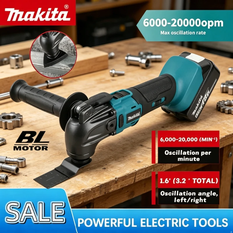 

Беспроводной многофункциональный осциллирующий электрический триммер Makita с быстрым креплением, совместимый с аккумулятором Makita 18В.